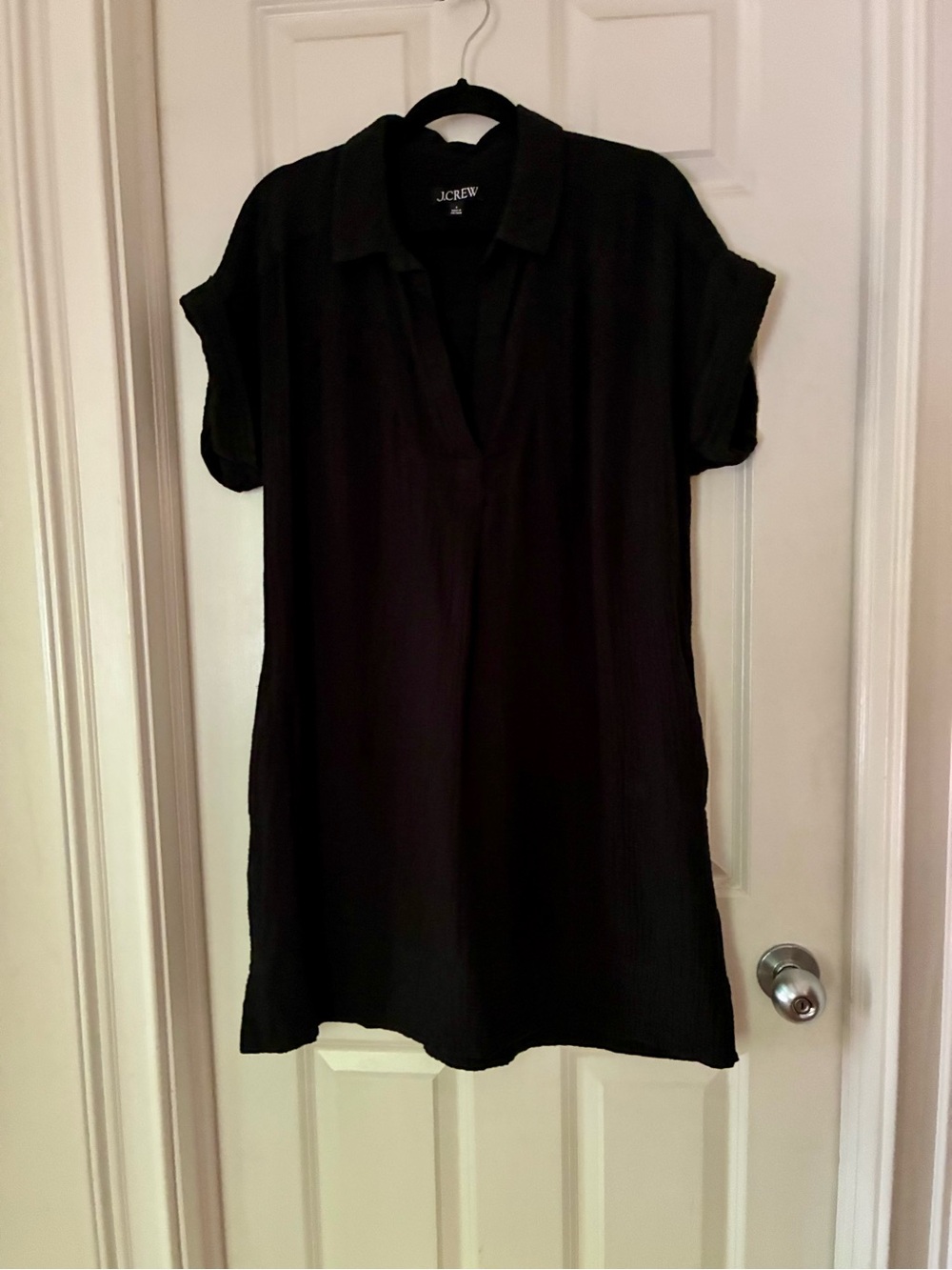 J. Crew Black Short-Sleeve Crepe Mini Dress with Pockets